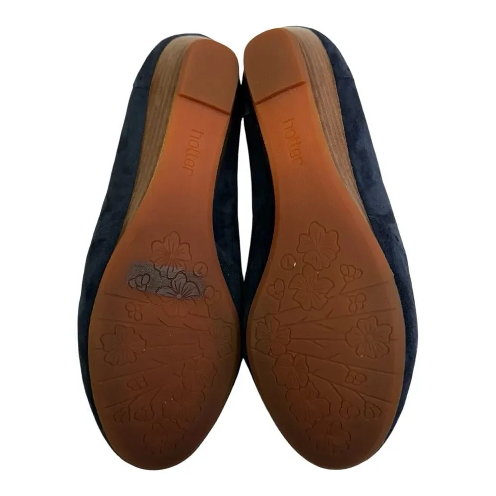 Hotter Brigitte Navy Suede Wedge‎ Loafers Tassel Brogue Detail Women US 9 UK 7